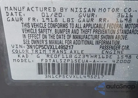 2020 Nissan Kicks Sv Xtronic Cvt из США, поврежденный, VIN 3N1CP5CVXLL495217